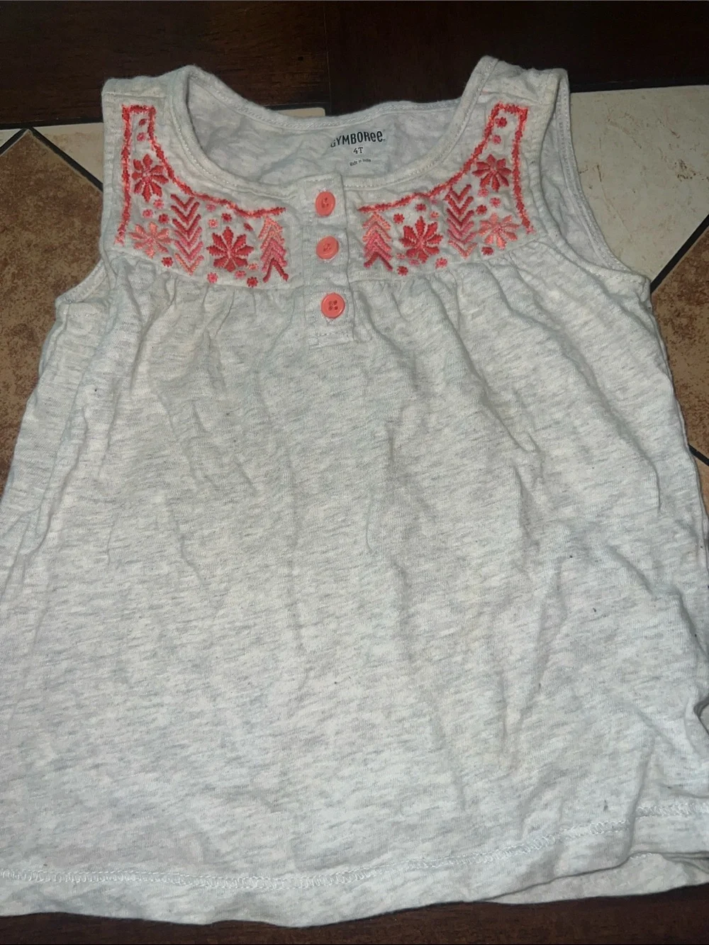 Gymboree Cream Tank Top with Coral Embroidery